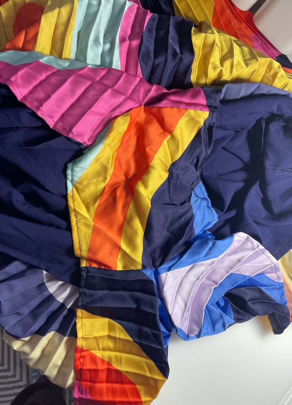 Hutch One-Shoulder Abstract Rainbow Pleated Romper - Picture 7 of 9